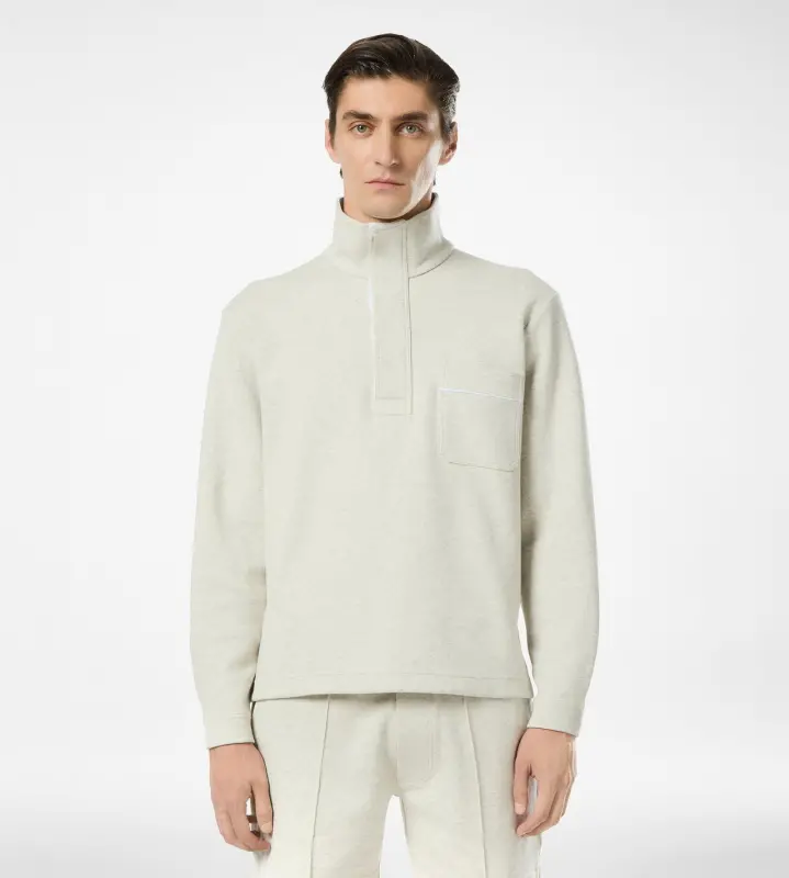 COTTON SILK CASHMERE HALF BUTTON PULLOVER MOON online